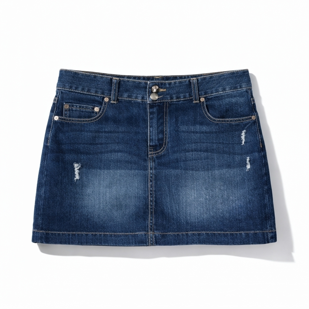 MXM Plus Size 16 Dark Wash Stretch Denim Mini Skirt Distressed Jean Y2K Casual